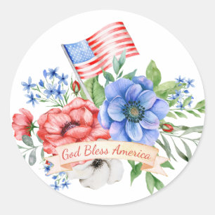 Red White and Blue   God Bless America  Classic Round Sticker