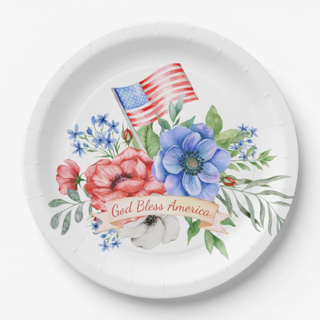 Red White and Blue | God Bless America Paper Plate (Front)