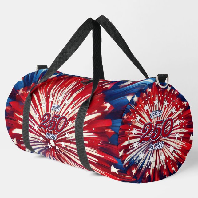 Red, White and Blue Graphic Fireworks Duffle Bag (Left Corner)