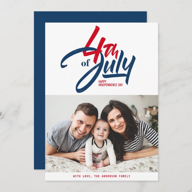 Red, White and Blue Happy Independence Day Photo Holiday Card (Front/Back)
