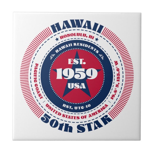 Red, White, and Blue Hawaii Ceramic Tile (Front)
