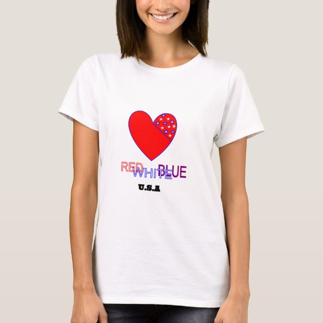 Red, White and Blue Heart T-Shirt (Front)