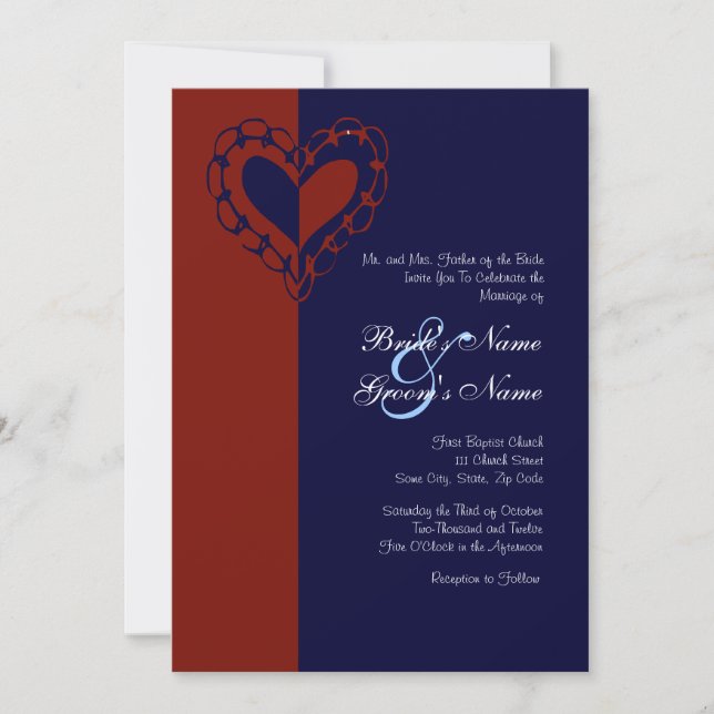Red, White, and Blue Heart Wedding Invitation (Front)