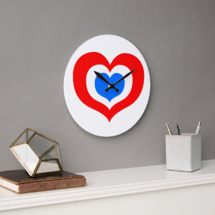 Red, White and Blue Hearts Large Clock