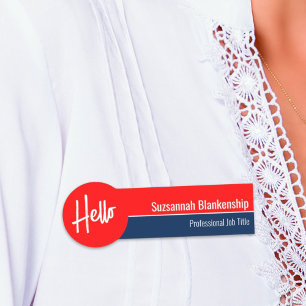 Red White and Blue Hello Custom  Name Tag