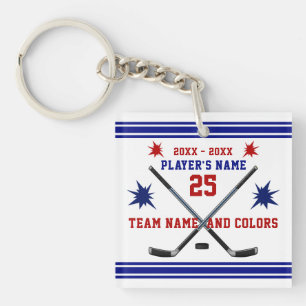 Red, White and Blue Hockey Gifts, Personalised Key Ring