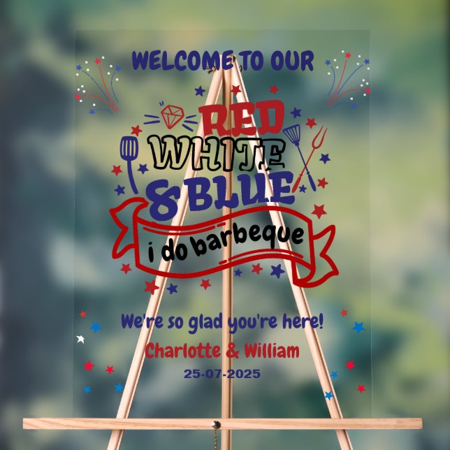 Red White and Blue i do BBQ Couple Bridal shower  Acrylic Sign (Neutral)