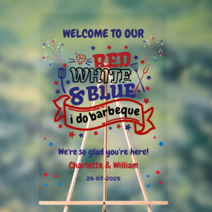 Red White and Blue i do BBQ Couple Bridal shower Acrylic Sign