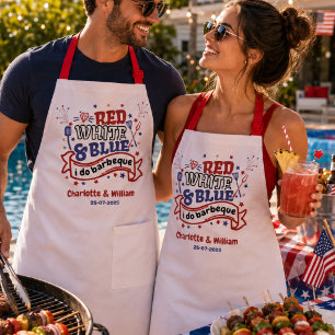 Red White and Blue i do BBQ Couple Bridal shower  Apron