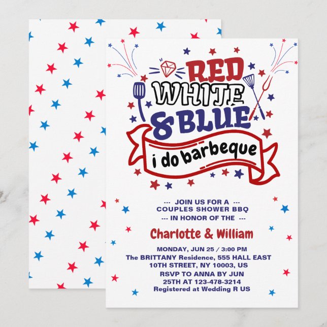 Red White and Blue i do BBQ Couple Bridal shower  Invitation (Front/Back)
