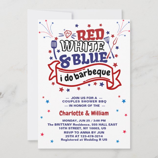 Red White and Blue i do BBQ Couple Bridal shower  Invitation (Front)