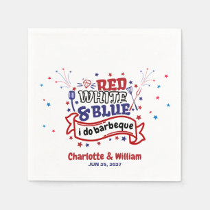 Red White and Blue i do BBQ Couple Bridal shower  Napkin