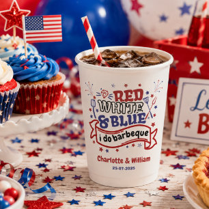 Red White and Blue i do BBQ Couple Bridal shower  Paper Cups