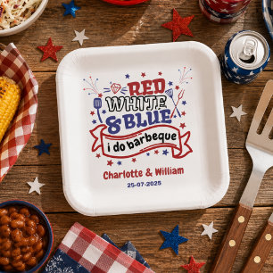Red White and Blue i do BBQ Couple Bridal shower Paper Plate
