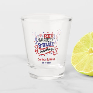 Red White and Blue i do BBQ Couple Bridal shower  Shot Glass