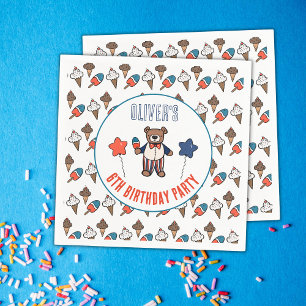 Red White and Blue Ice Cream Party Birthday Napkin