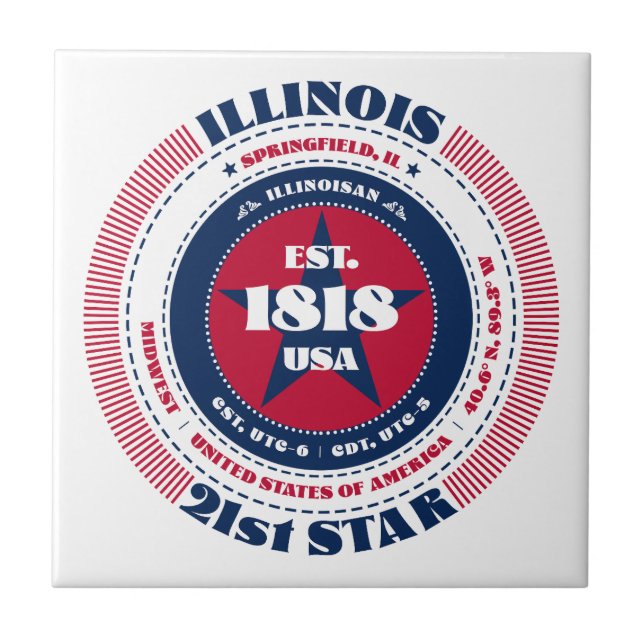 Red, White, and Blue Illinois Ceramic Tile (Front)