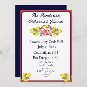 Red White and Blue Lemom Crab Boil Invitation 