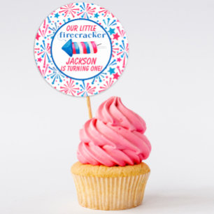 Red White and Blue Little Firecracker Birthday  Classic Round Sticker
