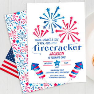Red White and Blue Little Firecracker Birthday Invitation
