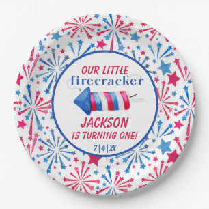 Red White and Blue Little Firecracker Birthday  Paper Plate