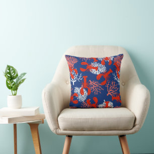 Red White and Blue Lobsters Pattern Cushion