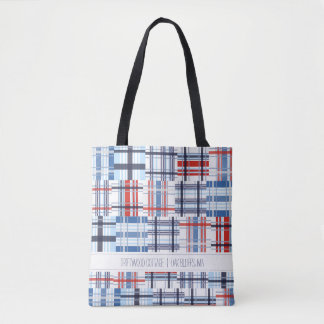 Red, White and Blue Madras Tote Bag with Text