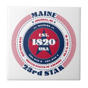 Red, White, and Blue Maine Ceramic Tile
