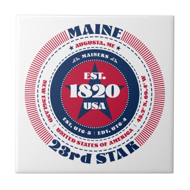 Red, White, and Blue Maine Ceramic Tile (Front)