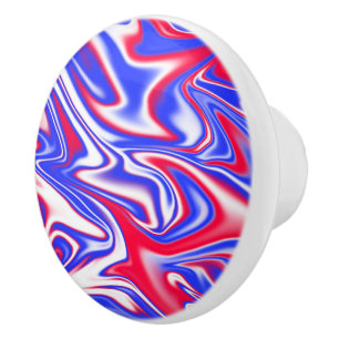 Red White And Blue Marble Effect, Ceramic Knob