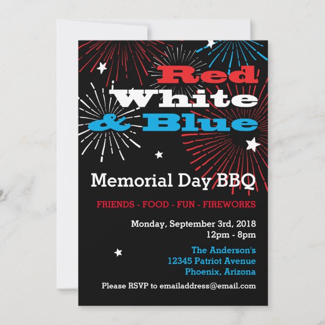 Red White and Blue Memorial Day BBQ Invitation (Front)
