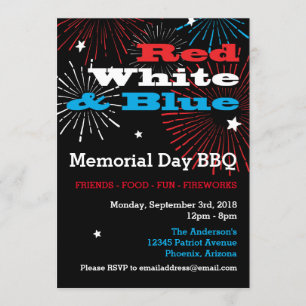 Red White and Blue Memorial Day BBQ Invitation