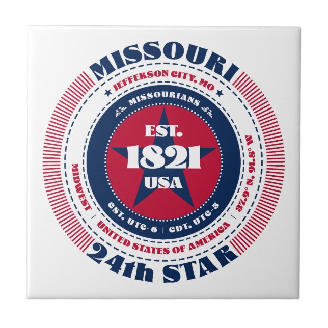 Red, White, and Blue Missouri Ceramic Tile (Front)
