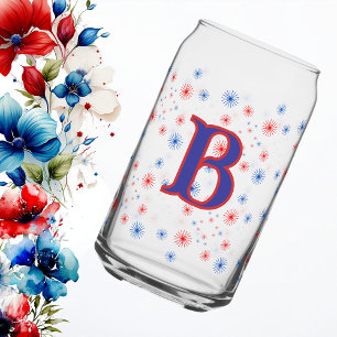 Red White and Blue Monogram Fireworks  Can Glass