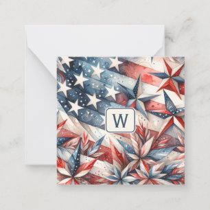 Red White and Blue Monogram Note Card