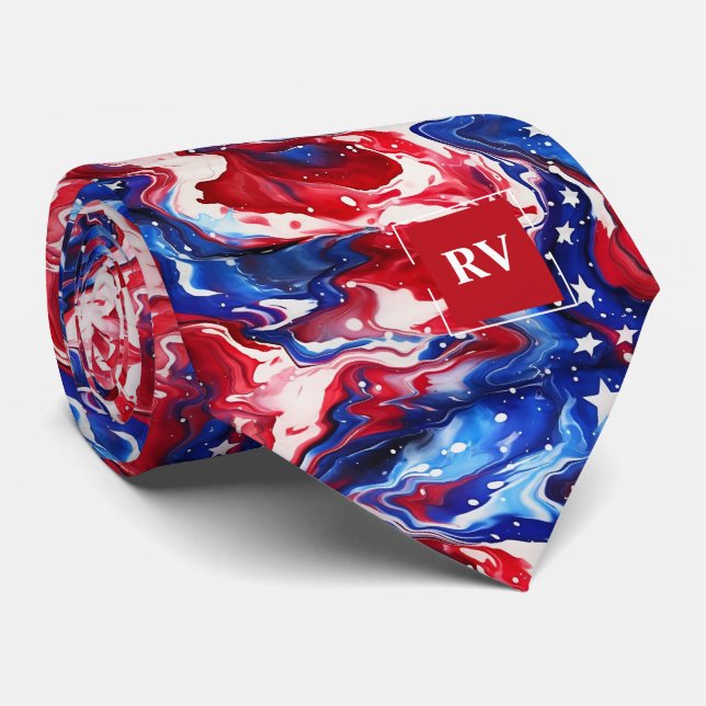 Red White and Blue Monogrammed Tie (Rolled)