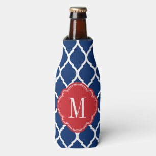 Red White and Blue Moroccan Quatrefoil Monogram Bottle Cooler