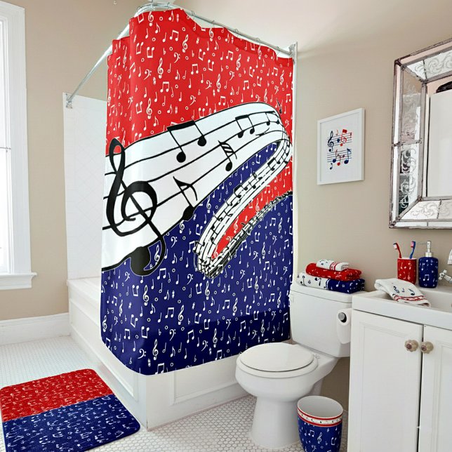 Red white and blue music shower curtain (Creator Uploaded)