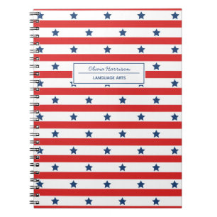 Red White and Blue Name and Subject Notebook