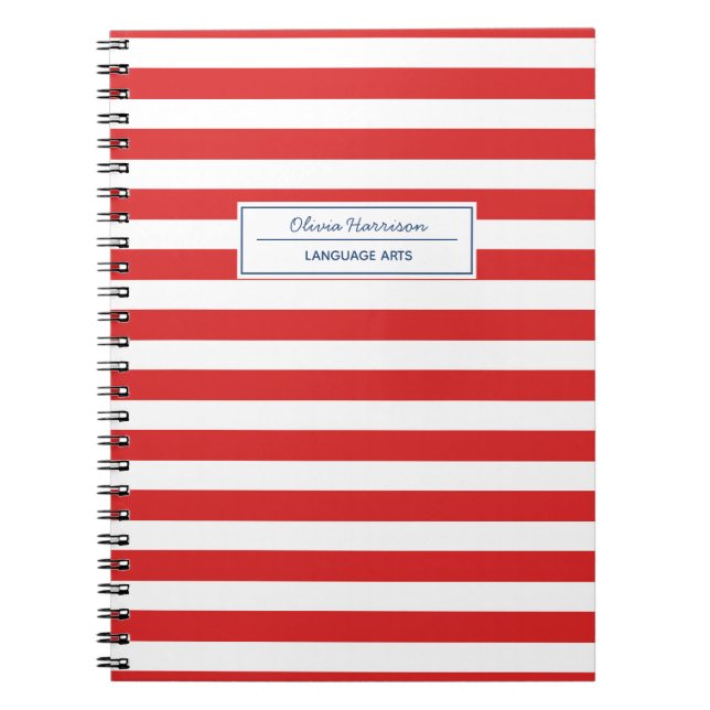Red White and Blue Name and Subject Notebook (Front)
