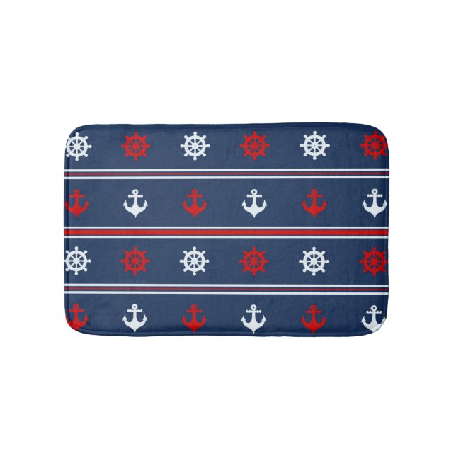 Red White And Blue Nautical Pattern Bath Mat (Front)