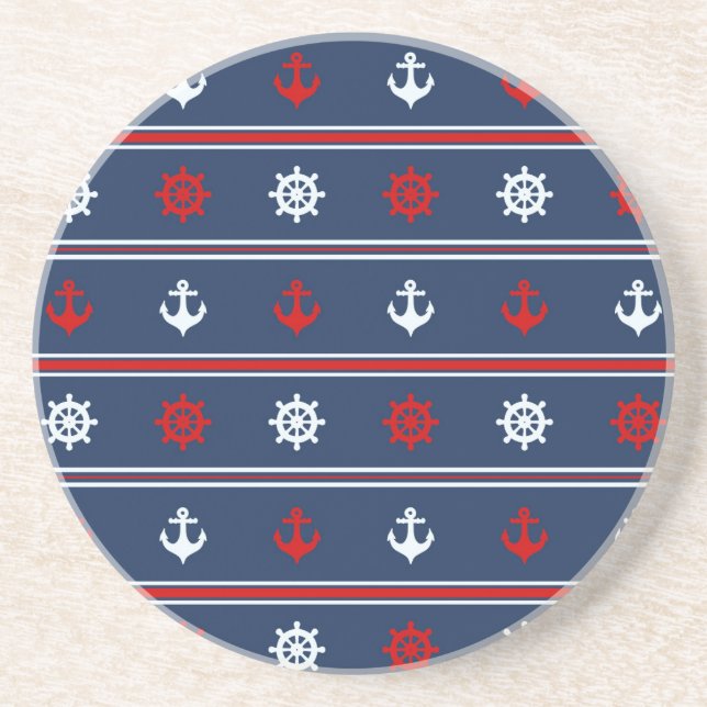 Red White And Blue Nautical Pattern Coaster (Front)