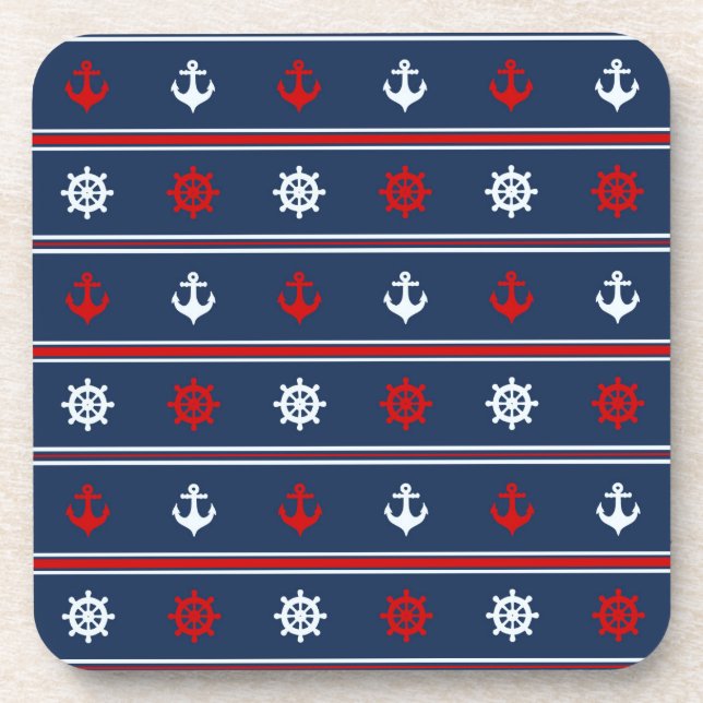 Red White And Blue Nautical Pattern Coaster (Front)