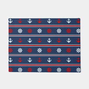 Red White And Blue Nautical Pattern Doormat