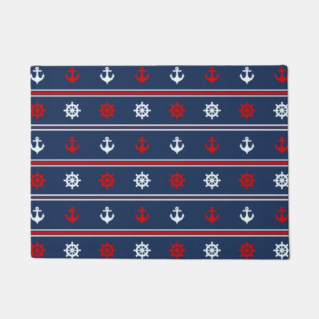 Red White And Blue Nautical Pattern Doormat (Front)