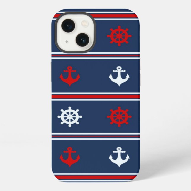 Red White And Blue Nautical Pattern iPhone Case (Back)