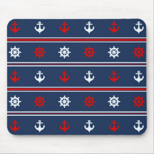 Red White And Blue Nautical Pattern Mouse Mat