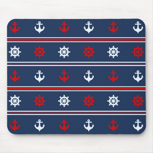 Red White And Blue Nautical Pattern Mouse Mat (Front)