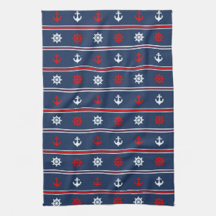 Red White And Blue Nautical Pattern Tea Towel