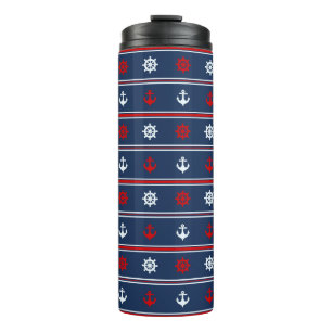Red White And Blue Nautical Pattern Thermal Tumbler